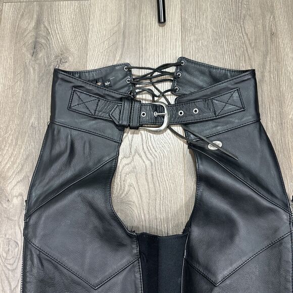 Vintage Harley Davidson Women's Black Leather Riding Chaps USA Made Size Small - Picture 3 of 13